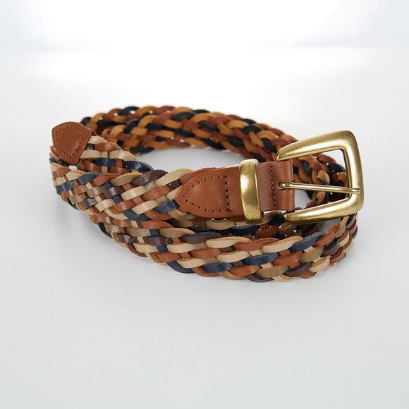 Genuine Leather Braided Multicolor Belt Brass Buckle Size XXL - Picture 1 of 6